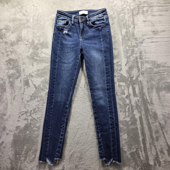 Vervet Blue Jeans Womens 25 Blue Skinny Raw Hem Distressed Frayed Step Hem T5392 - Picture 1 of 10